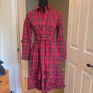 J. Crew Red & Black Plaid Long Sleeve Dress shirt button down sash waist 4